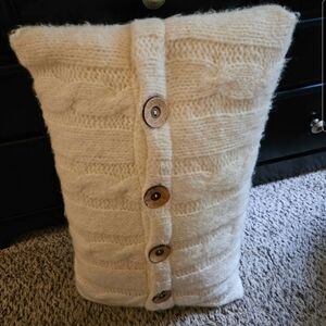 Cozy Cream Knit Pillow with Button Accents